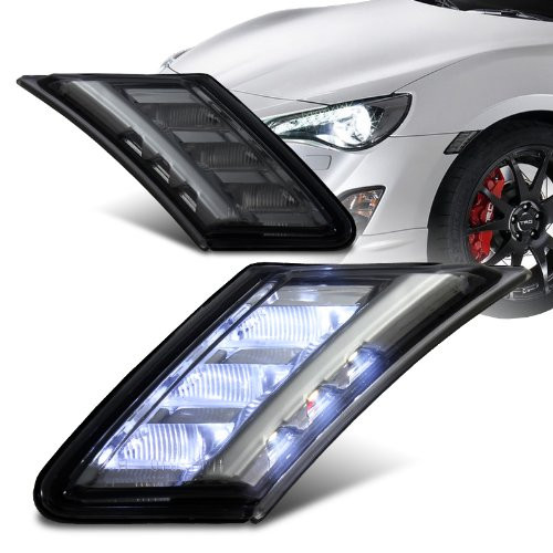 EPARTS Smoke Lens White LED Front Bumper Side Marker Parking Lights Pair Compatible with 2013-2019 Subaru BRZ