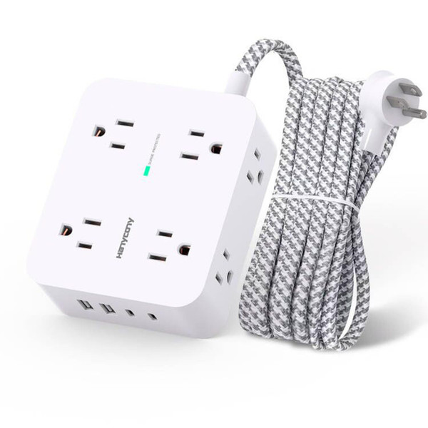 HANYCONY Surge Protector Power Strip, 1080J, 5 Ft Braided Extension Cord