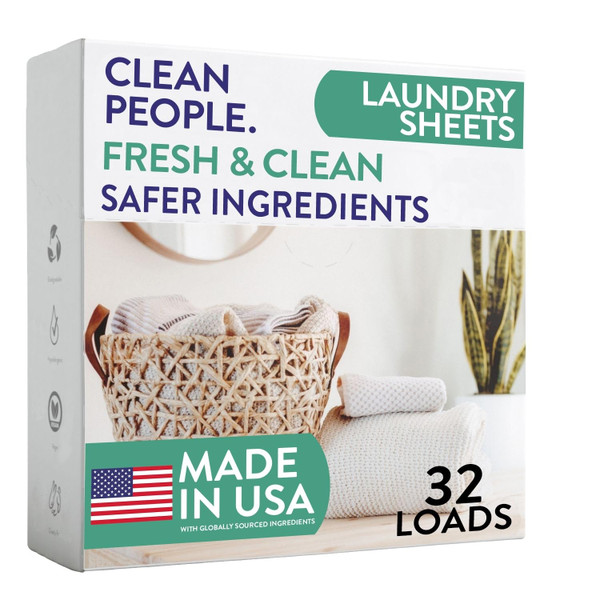 The Clean People Laundry Detergent Sheets - Laundry Soap - Ultra Concentrated, Recyclable Packaging, Stain Fighting - Fresh Scent, 32 Pack