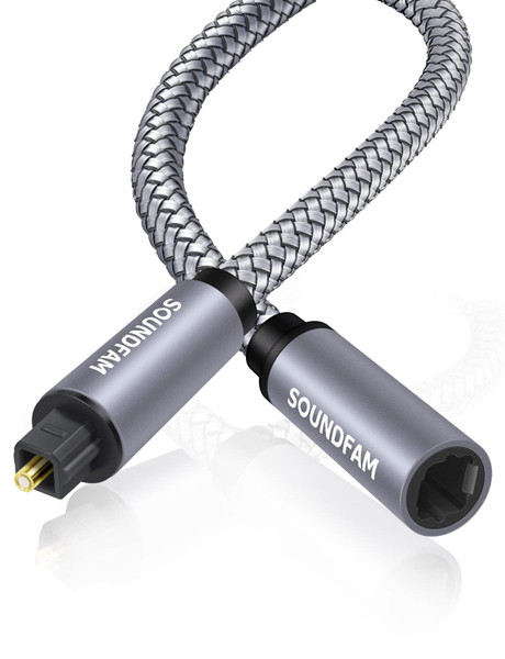SOUNDFAM Optical Extension Cable 6ft/2M, Toslink Optical Cable Male to Female Hi-Fi Sound Fiber Digital Extension Adapter for Home Theater, Sound Bar, TV-(Grey)