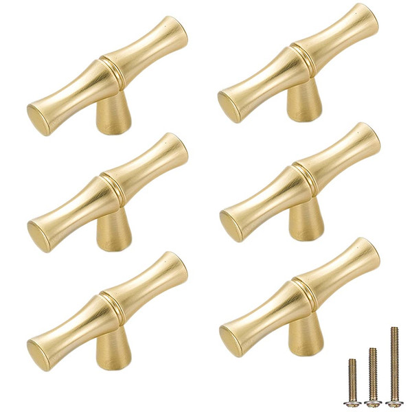 ESreake 6Pcs Bamboo Shape Solid Zinc Alloy Cabinet Knobs Handle pulls, Dresser Drawer Cabinet Cupboard Closet Door Pull Decorative Furniture Accessories Knobs (Single Hole, Golden)