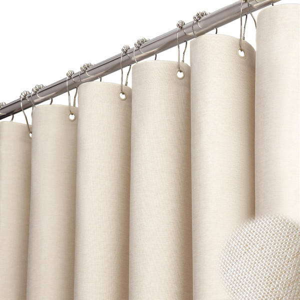 BTTN Long Linen Textured Waterproof Shower Curtain Set, 72x84, Beige/Cream