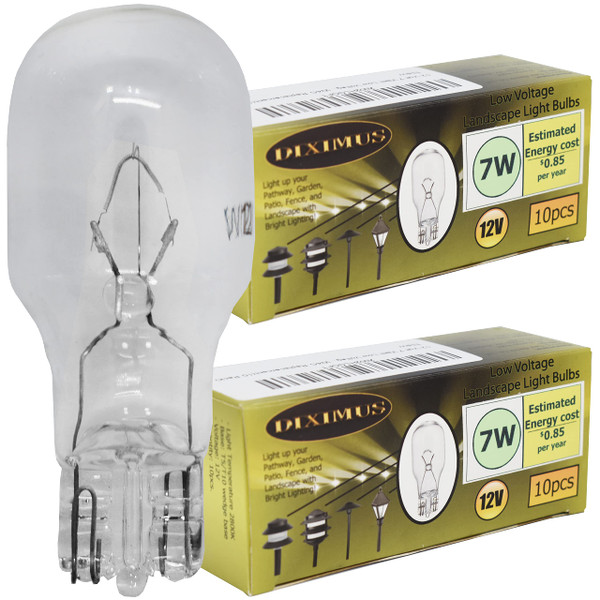 Diximus Landscape Light Bulbs - 20 Pack - 12V 7W Low Voltage T5 Wedge Base - Compatible With Malibu Lights - For Patio Garden (Clear)