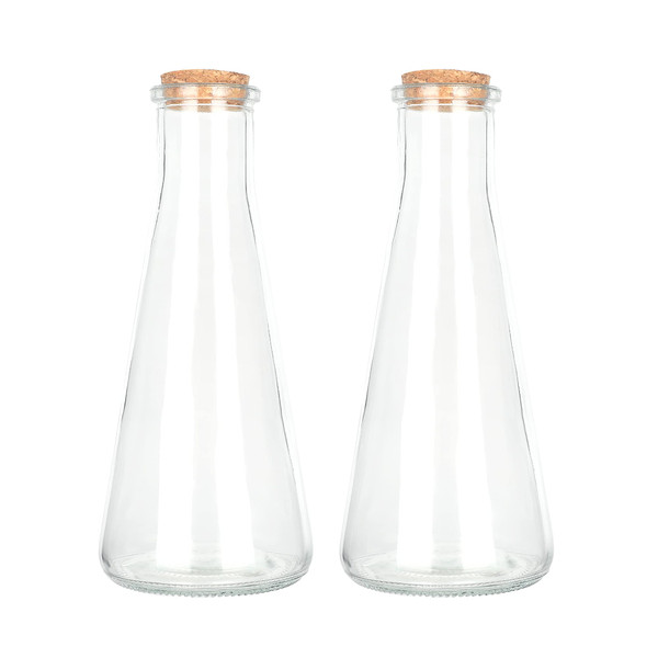 Magic Season Decorative Glass Bottles with Cork Stoppers (350 ml Tapered Bottles / 2 Pcs)