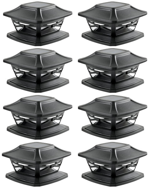 Davinci Lighting Flexfit Solar Outdoor Post Cap Lights - Includes Bases for 4x4 5x5 6x6 Wooden Posts - Bright LED Light - Slate Black (8 Pack)