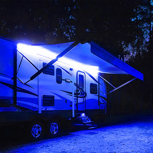 Lrimauix RV Awning Lights, 12V 16.4FT Blue Camping Awning Lights, Motorhome Travel Trailer Food Trucks Van Waterproof Canopy Led Strip Lighting, RV Exterior Underglow Light