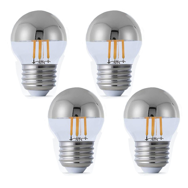 4W Half Chrome Light Bulbs Dimmable G45, Silver Tipped Mirror Retro Decorative LED Edison Bulb E26 Base 2700K Soft White 40W Equivalent Edison Bulbs with Half Chrome LED for Home Lighting , 4-Pack