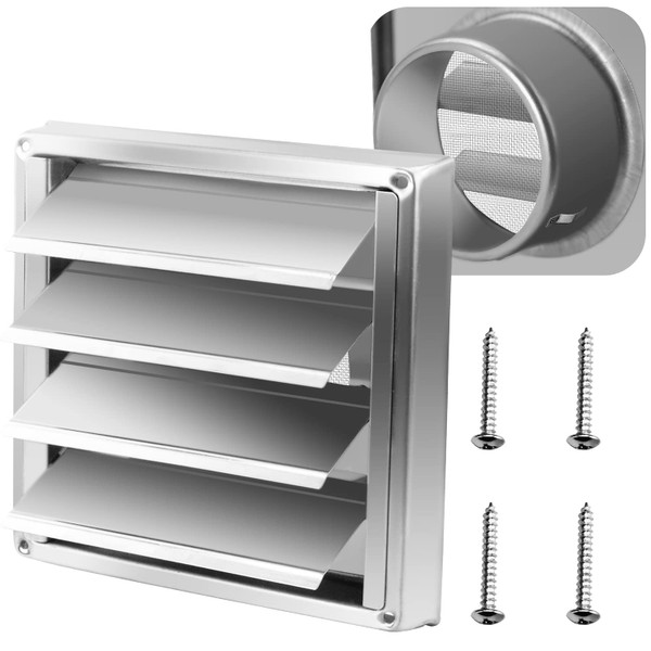 4" Metal Outdoor Dryer Vent Cover Louvered with Screen for Exterior Wall