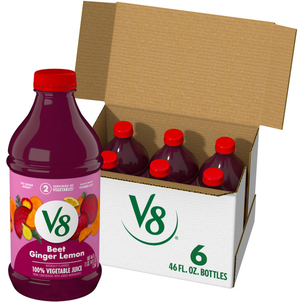 V8 Beet Ginger Lemon 100% Vegetable Juice, 46 fl oz Bottle (6 Pack)