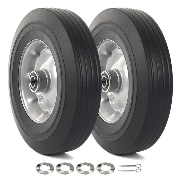 AR-PRO (2-Pack) 10" x 2.5" Flat Free Solid Rubber Replacement Tires - Flat-Free Tire and Wheel for Hand Trucks and Wheelbarrows with 5/8" Axles