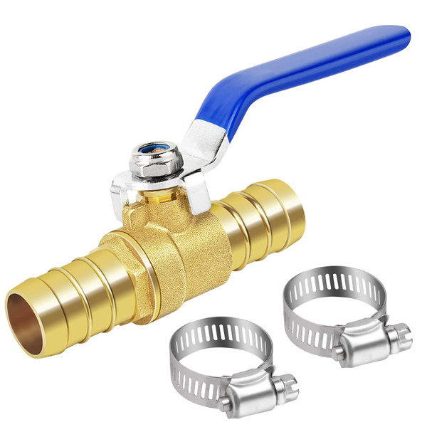 Brass Hose Barb Ball Valve Kit-1pcs 3/4'' Heater Hose Shut Off Valve with Stainless Steel Clamps-High Temperature Resistance Shut off PEX Ball Valve for Water, Oil, Gas, Fuel line Fittings