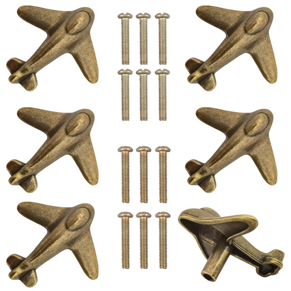 BAOTXHBR 6 Pack Airplanes Knobs Door Handle Cabinet Pull Dresser Single Hole Plane Shape Knobs Handles Drawer Pulls for Furniture (Bronze)