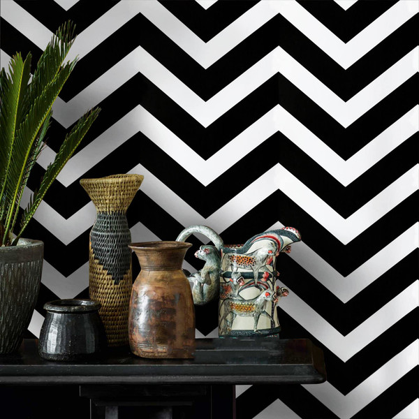 17.3"x78.7" Peel and Stick Wallpaper Black and White Contact Paper Removable Wall Paper Stripe Self-Adhesive ContactPaper Waterproof Wallpaper Decorative for Wall Covering Cabinets Shelves Liner