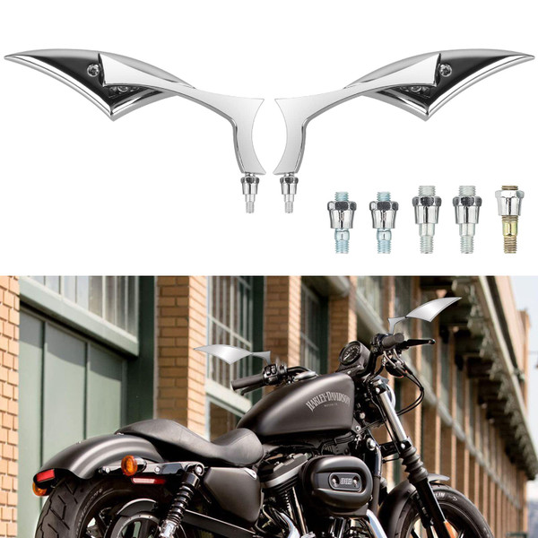 Nifeida 8mm/10mm Motorcycle Spear Blade Rearview Side Mirrors, Chrome Motorcycle Cruiser Blade Mirrors fit for Harley Cruiser Chopper Sportbike Dyna Softail Street Bike Scooter Dirt Bike, Pair