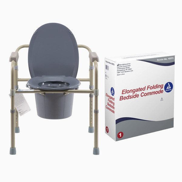 Dynarex Elongated Folding Bedside Commode is a 3 in 1 Portable Toilet with an Elongated Seat, Use Free Standing or with an Existing Toilet to Raise Height, Grey, 1 Elongated Folding Bedside Commode