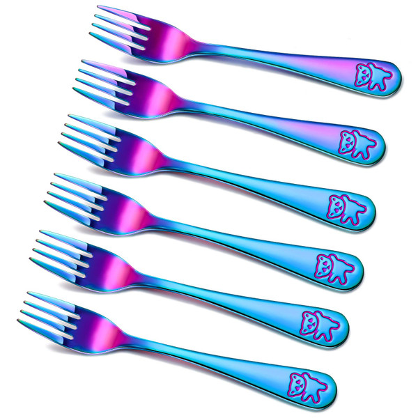 Minatee 6 Pcs Rainbow Kids Forks Stainless Steel Toddler Silverware Set
