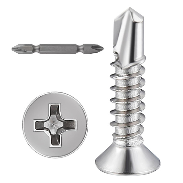 Wensilon（400pcs）#8×3/4”for Sheet Metal Self-Tapping Screws 410 Stainless Steel Flat Head High-Strength Quick self-Drilling Screws