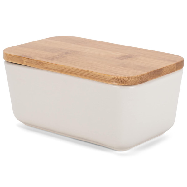 Nat & Jules Ceramic Stoneware 1/2 Pound, 2 Sticks Butter Dish with Airtight Bamboo Lid, Kitchen Accessory, Container Holder, Refrigerator Storage and Countertop Organization, Matte Cream