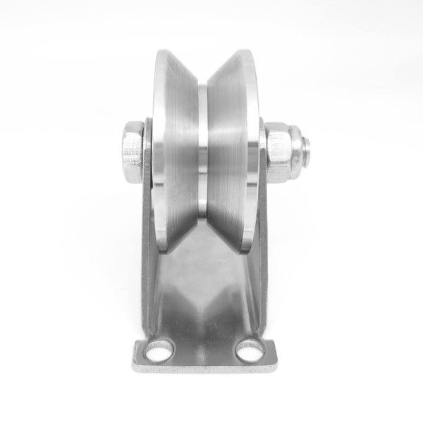 3in Stainless Steel Sliding Gate Wheels V Groove Track Roller Heavy Duty Pulley Smooth Rolling Double Bearing Plate Caster V-Shaped Bracket Roller for V Track Rail, Rolling Driveway Gate