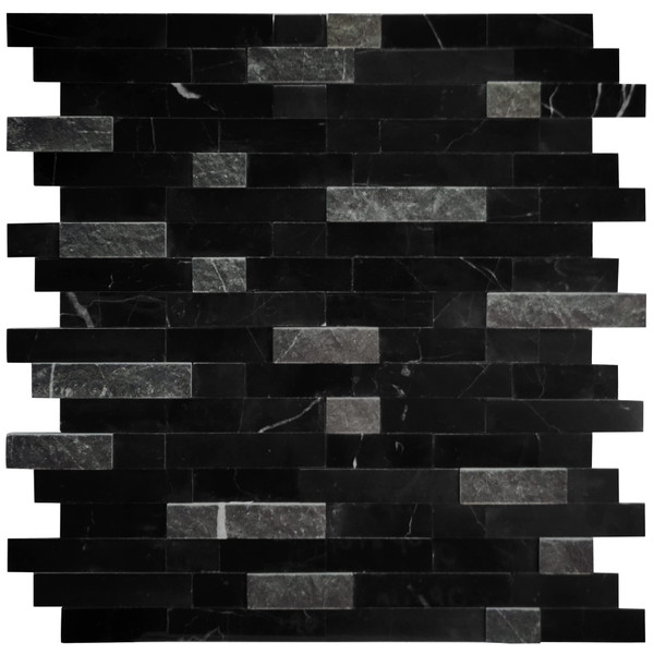 SUNWINGS 5-Sheet Peel and Stick Mosaic Natural 3D Stone Self Adhesive Marble Tiles, 11.5" x 10.7" Stick on Backsplash for Kitchen Bathroom Fireplace Vanity, Mixed Black