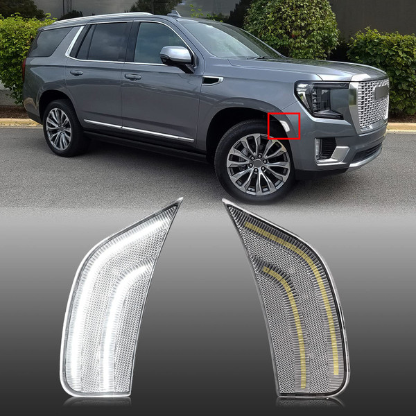 Mynoway Clear Lens LED Side Marker Lamp Replacement For 2021-2024 Yukon/Yukon Denali/Yukon XL/Tahoe/Escalade/Suburban/Escalade ESV Driver Passenger Side markers Lamp White Front Fender Light