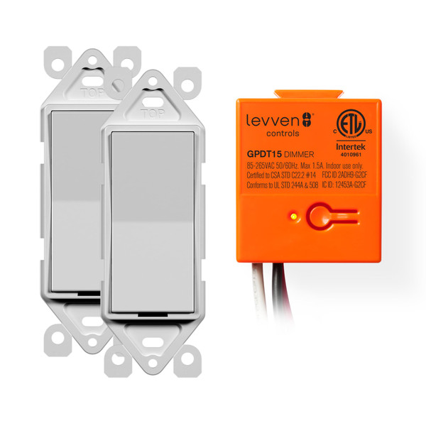 Levven 3-Way Dimmer Wireless Switch Kit - Decorator-Style Switch, Wireless Power Control Kit