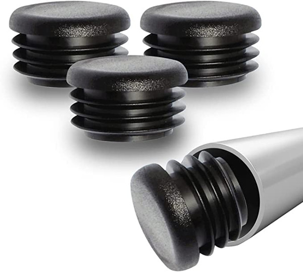 Prescott Plastics 1 1/2” (38.1mm) Outer Diameter Ribbed Plastic Hole Caps, Round Black Metal Tubing End Caps, Strong Furniture Leg Inserts, Impact & Weather Resistant, Made in the USA - 20 Pack