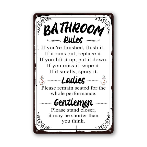 Funny Bathroom Rules Signs Metal Tin Sign, Please Flush Toilet Sign For Door, Stand Closer Its Shorter Than You Think Signs Guest Bathroom Black Wall Decor Humour Warning Sign Adult Home Decor 12×8 Inch