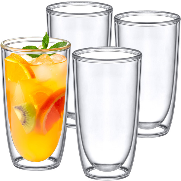 Amazing Abby - Andes - 22-Ounce Insulated Plastic Tumblers (Set of 4), Double-Wall Plastic Drinking Glasses, All-Clear Reusable Cups, BPA-Free, Shatter-Proof, Dishwasher-Safe
