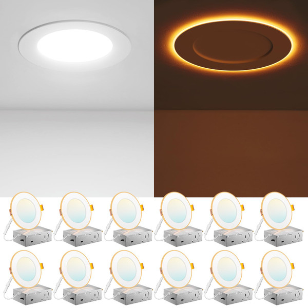 Amico 12 Pack 4 Inch LED Recessed Light with Night Light, 5CCT, 700LM