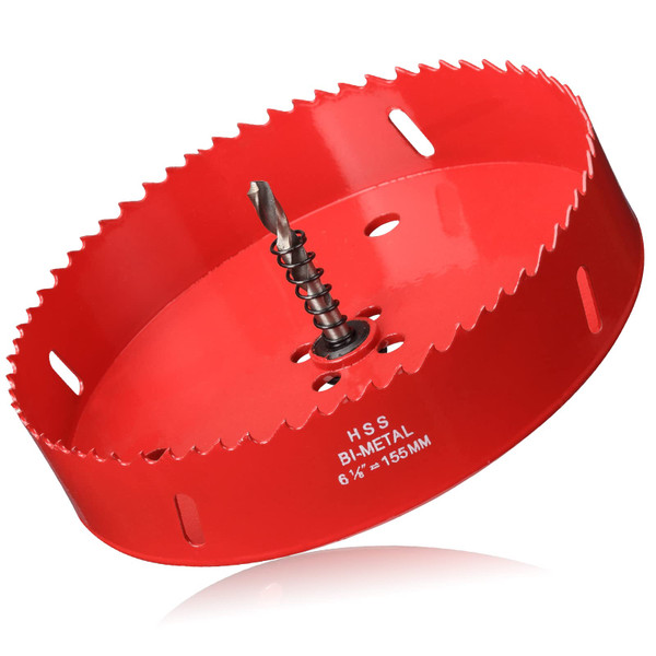 Hole Saw 6 1/8” (155mm) for Wood, HSS Bi-Metal Hole Cutter with Pilot Drill Bit for Plywood, Cornhole, Ceiling and Drywall