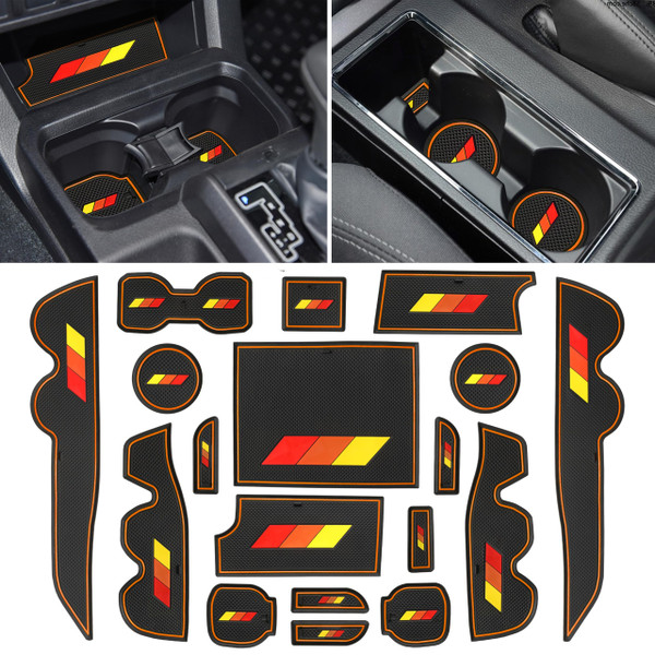SENSHINE Custom Liners for Toyota Tacoma Accessories 2016-2021 2022 2023 Cup Holder Inserts, Center Console, Door Pocket Slot Mats Non-Slip Anti Dust Pad Premium Interior 18Pcs (Double Cab) (Orange)