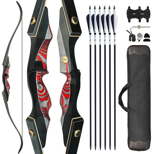 PMZ 60" Recurve Bow and Arrow Set Wooden Archery Hunting Bow 20-60lbs(50LBS