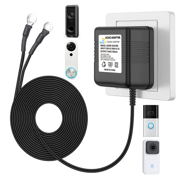 Black Video doorbell Special Power Transformer,18V500MA doorbell Power Adapter, Compatible with Ring, Nest, Eufy, Wyze, Arlo Wireless Video doorbell (with 196in Cable)