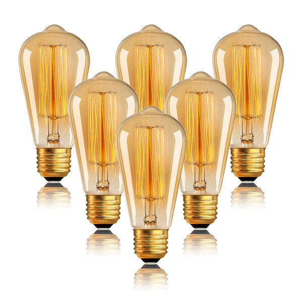 Sevici ST64 Edison Light Bulbs 40W E26 Dimmable Incandescent Bulbs 6 Pack