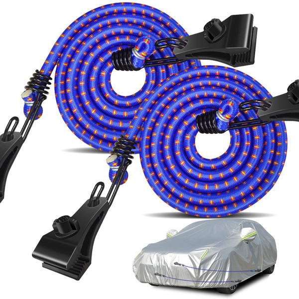 Hlogree 2PCS Car Cover Gust Straps Wind Protector,Bungee Cords Hook Clips