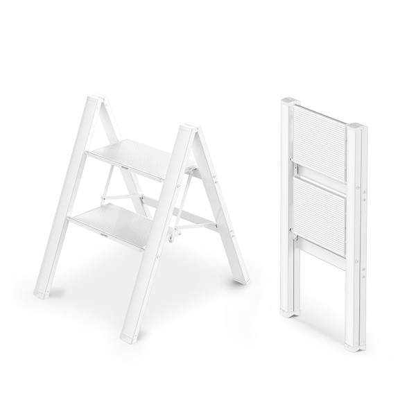 WOA WOA 2 Step Ladder, Foldable Step Stool, 200lbs Load, White