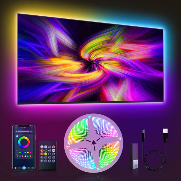 GUPUP Color Changing Bluetooth LED Lights for TV, Smart App Control with 20ft Strip - USB Powered Backlight for Bedroom, Gaming Room, PC, Mirror, Fits 85-100 Inch TVs,20ft