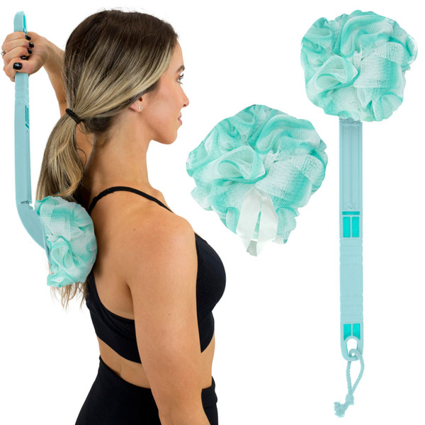 Vive Long Handled Loofah on a Stick - Mesh Back Sponge for Bath, Reusable