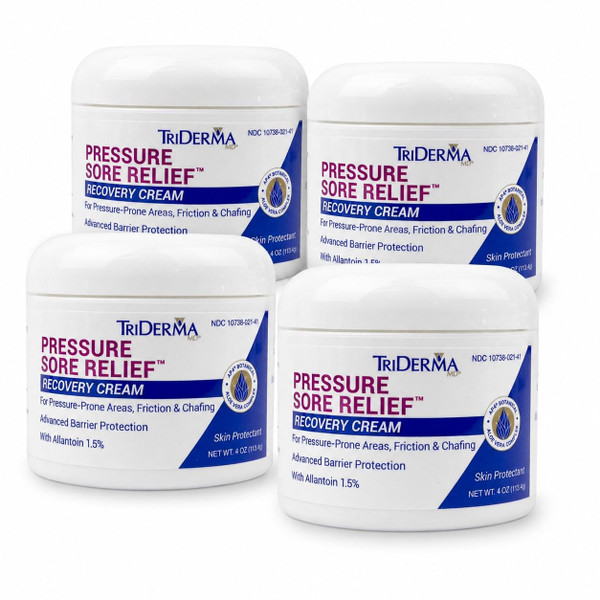 TriDerma MD Pressure Sore Relief Healing Cream for Bed Sores Treatment, Ulcers, Pressure Sores, Wound Healing, Chafed Skin and Hard-to-Heal Skin Sores with Calendula and AP4 Aloe (4 Pack)