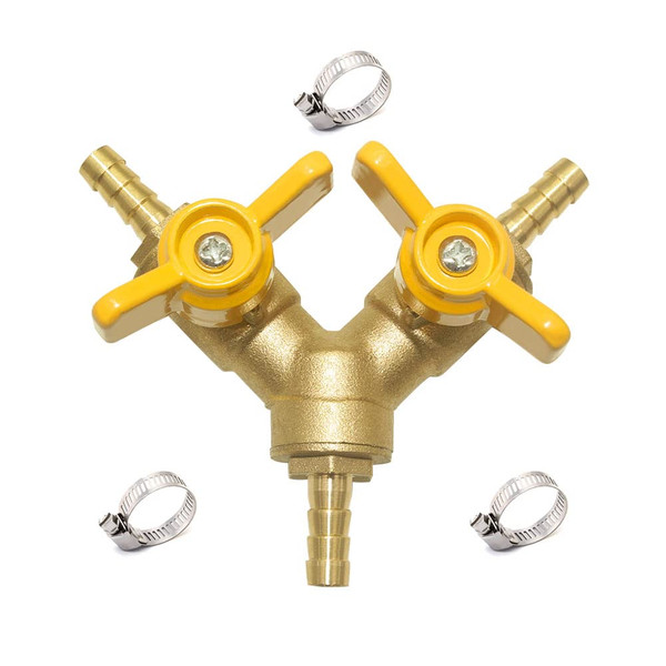 Hooshing 3 Way Shut Off Valve 1/4" Hose Barb 2 Switch Y Shaped Ball Valve