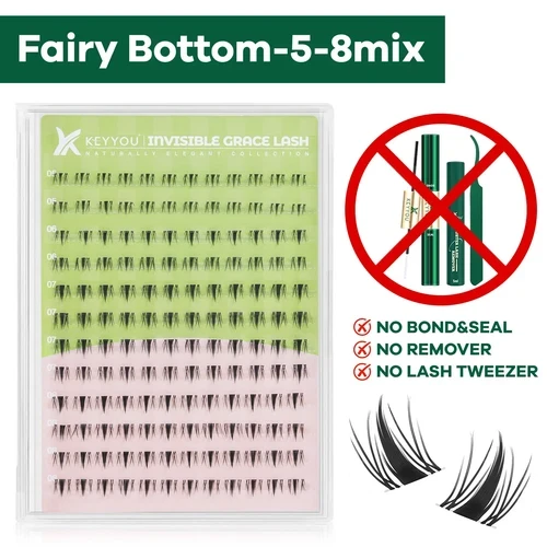 "KEYYOU Fairy Chispa Lash Clusters Invisible Band DIY Lashes - Individual Clusters or Full Kit to Customize! -Wet Look Waterproof Eyelash Extension Wispy Manga Kawaii Doll Lashes Feline Lash Look Medusa Lash Handmade Lash Lash Style: Faye Lash Kit"