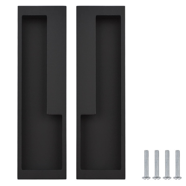 MOROBOR Zinc Alloy Flush Pull Handles, 2pcs Embedded Sliding Door Handle with Hidden Screws, 7.95'' Modern Simple Door Pull Handle for Sliding Barn Drawer Cupboard Wardrobe/Matte Black