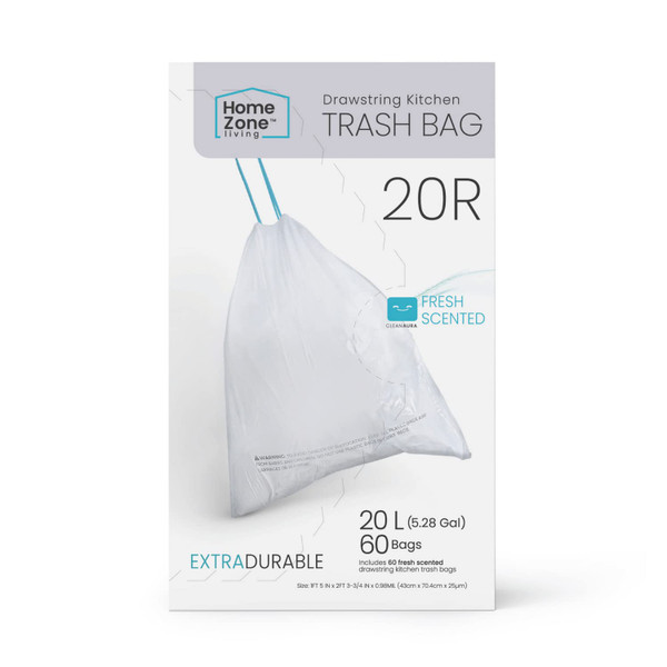 Home Zone Living 5 Gallon Kitchen Trash Bags with Drawstring Handles