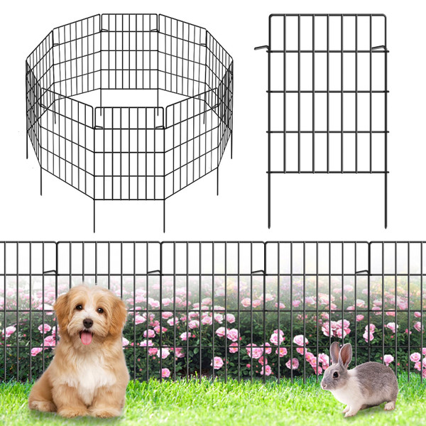 10 Pack Garden Fence Animal Barrier Fencing 1.44 inch Spacing Total 10.8ft (L) x 24in High Rustproof Metal Wire Yard Blocker Dog Fences Border for Outdoor Flower Bed Landscape Fencing Decor Black