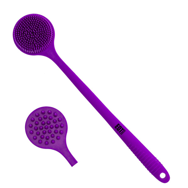 Bendable Silicone Back & Scalp Scrubber for Shower, Long Handle, Purple