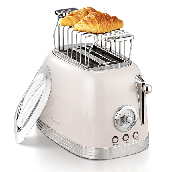 Wiltal Cream Retro 2‑Slice Bread Toaster