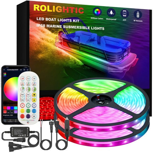 ROLiGHTiC Marine Submersible Boat LED Strip Lights, 50FT IP68 Waterproof