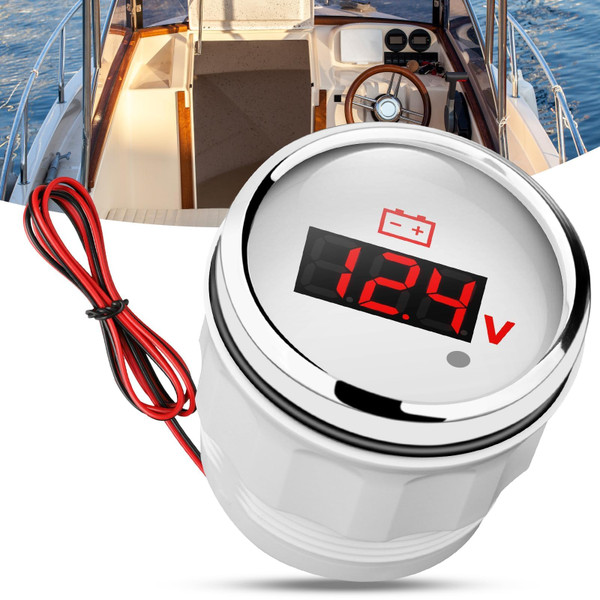Linkstyle 12V 24V Voltmeter Gauge, Waterproof Volt Meter 12 Volt, 52mm Battery Voltage Gauge with Smart Alarm for Boat Marine RV