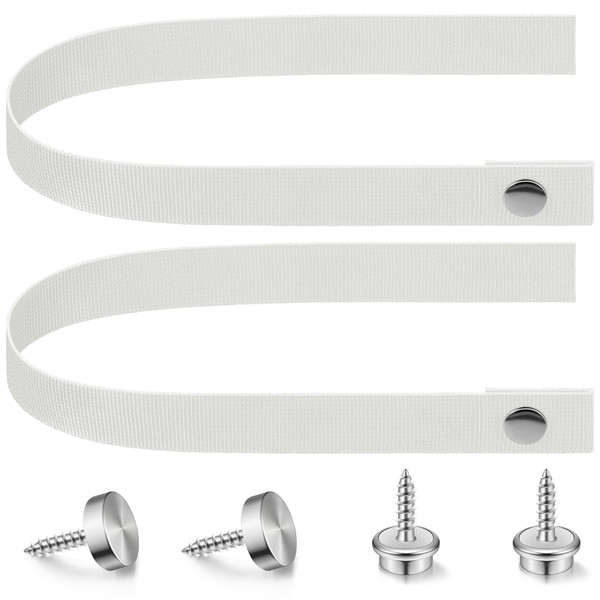 Windyun 2 Sets RV Sliding Door Security Straps 18 Inch Button Snap,White